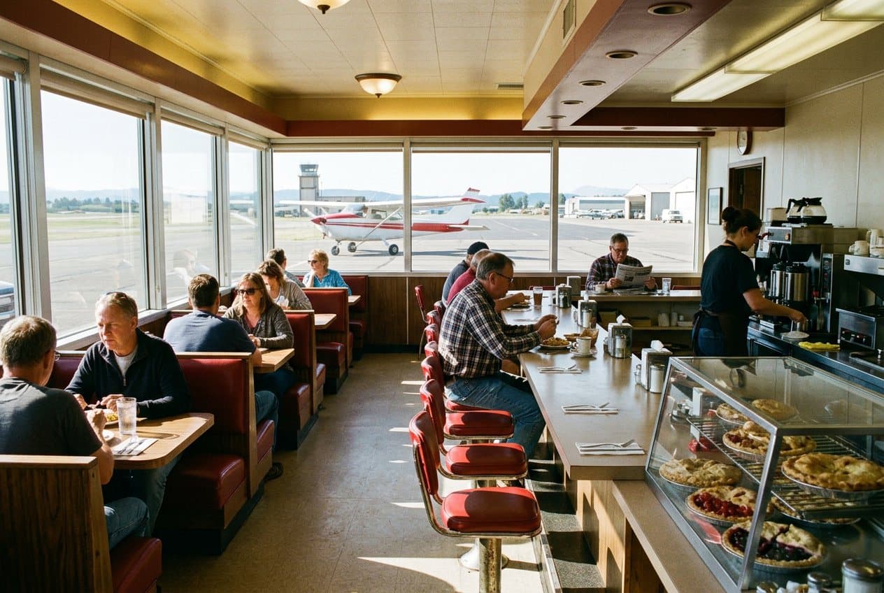 Inside a small airport restaurant