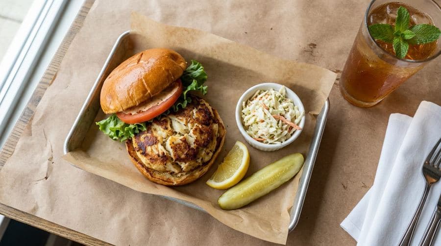 AI concept image: Crab cake on butcher paper, Catch & Not Release
