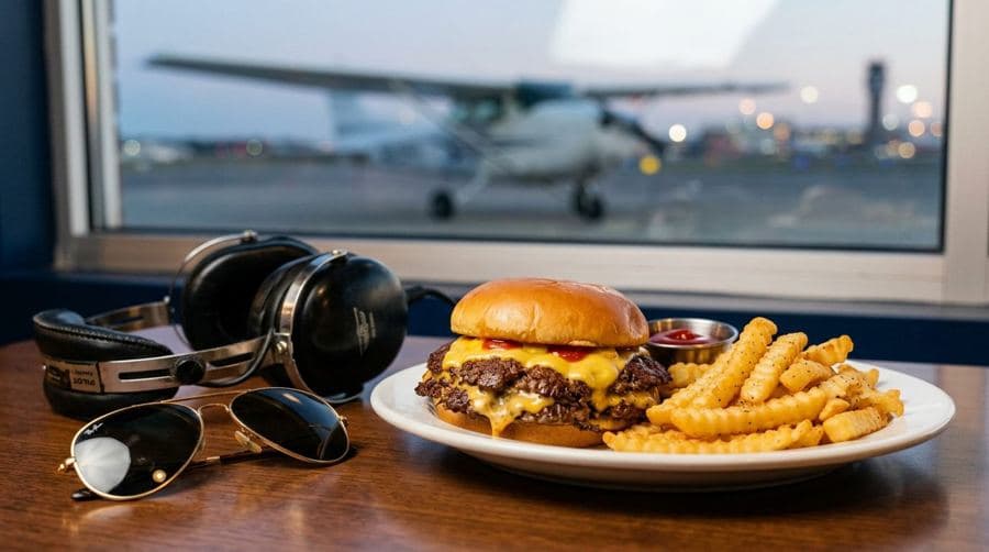 AI concept image: The $100 hamburger, Flying & Dining Cafe